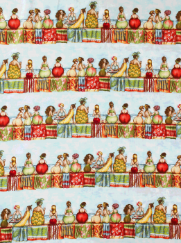 Preview: Designerbaumwollstoff Fruit Ladies Stripe Blue Rapport 58 cm